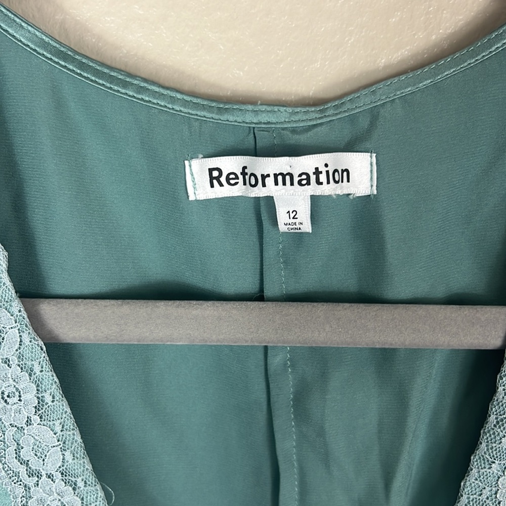 Reformation Birgitta Silk Mini Dress Verdigris - Picture 7 of 11
